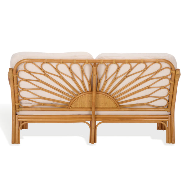 Isaias Rattan Loveseat With White Upholstery — Cozy Two-Seater With Wooden Frame & Plush Foam Comfort