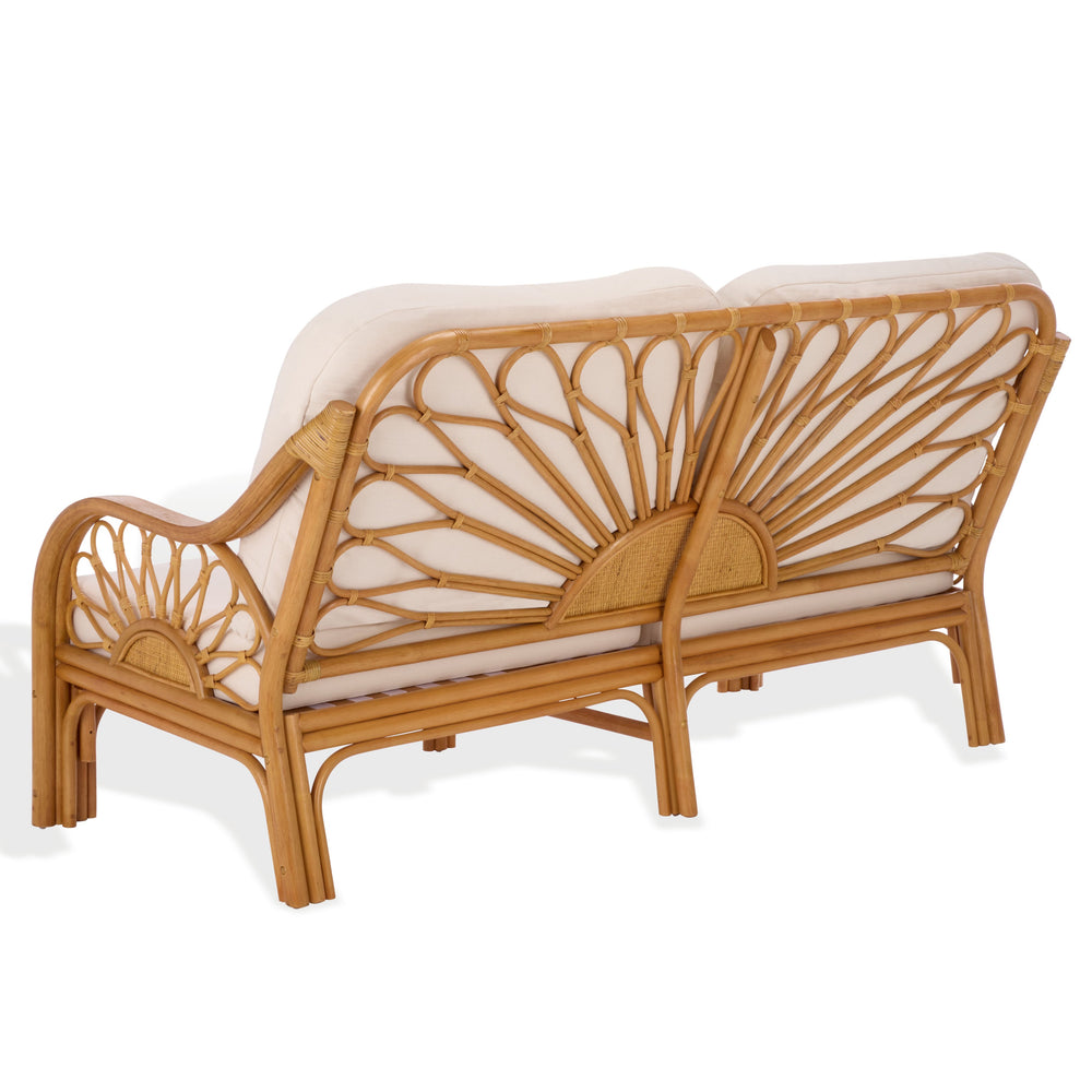 Isaias Rattan Loveseat With White Upholstery — Cozy Two-Seater With Wooden Frame & Plush Foam Comfort