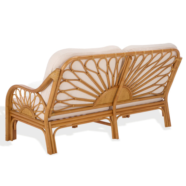 Isaias Rattan Loveseat With White Upholstery — Cozy Two-Seater With Wooden Frame & Plush Foam Comfort