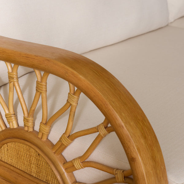 Isaias Rattan Loveseat With White Upholstery — Cozy Two-Seater With Wooden Frame & Plush Foam Comfort