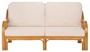 Isaias Rattan Loveseat With White Upholstery — Cozy Two-Seater With Wooden Frame & Plush Foam Comfort