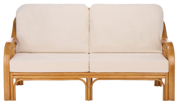 Isaias Rattan Loveseat With White Upholstery — Cozy Two-Seater With Wooden Frame & Plush Foam Comfort