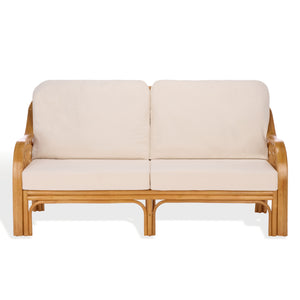 Isaias Rattan Loveseat With White Upholstery — Cozy Two-Seater With Wooden Frame & Plush Foam Comfort