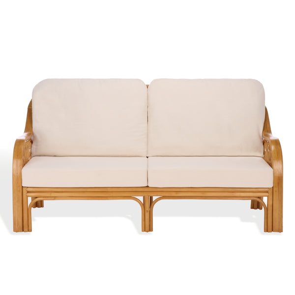 Isaias Rattan Loveseat With White Upholstery — Cozy Two-Seater With Wooden Frame & Plush Foam Comfort