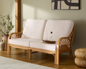 Isaias Rattan Loveseat With White Upholstery — Cozy Two-Seater With Wooden Frame & Plush Foam Comfort