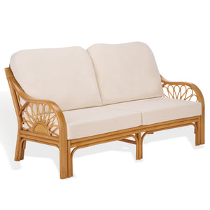 Isaias Rattan Loveseat With White Upholstery — Cozy Two-Seater With Wooden Frame & Plush Foam Comfort