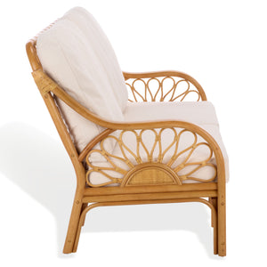 Isaias Rattan Loveseat With White Upholstery — Cozy Two-Seater With Wooden Frame & Plush Foam Comfort