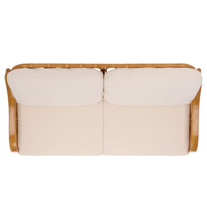 Isaias Rattan Loveseat With White Upholstery — Cozy Two-Seater With Wooden Frame & Plush Foam Comfort