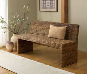 Graylee Abaca Bench With Solid Wood Construction And Warm Grain, Streamlined Seating For Entryway