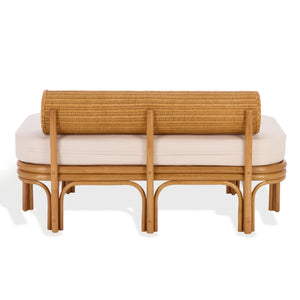 Fowley Rattan Bench White-Toned Coastal Accent With Cushioned Seat, Solid Wood Frame, Versatile Use