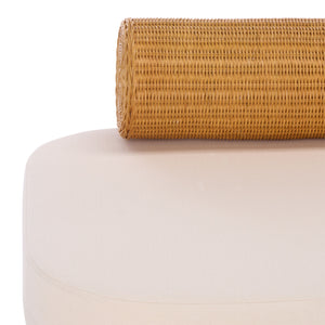 Fowley Rattan Bench White-Toned Coastal Accent With Cushioned Seat, Solid Wood Frame, Versatile Use