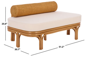 Fowley Rattan Bench White-Toned Coastal Accent With Cushioned Seat, Solid Wood Frame, Versatile Use