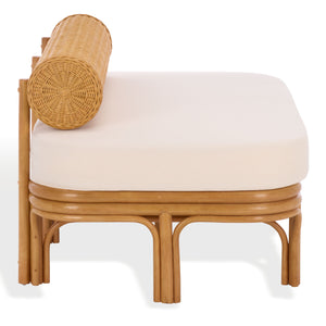 Fowley Rattan Bench White-Toned Coastal Accent With Cushioned Seat, Solid Wood Frame, Versatile Use