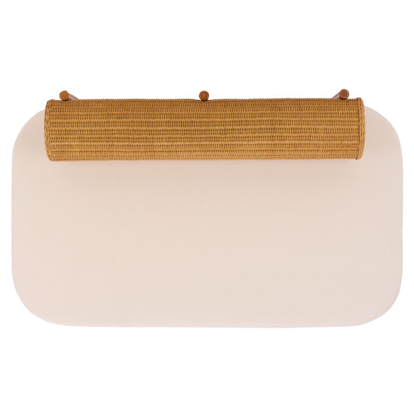 Fowley Rattan Bench White-Toned Coastal Accent With Cushioned Seat, Solid Wood Frame, Versatile Use