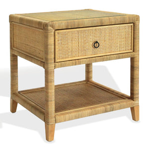 Safavieh Lambert Woven Rattan Nightstand with Tempered Glass Top Single Drawer Coastal Boho Bedroom CWK4006A