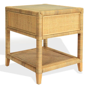 Safavieh Lambert Woven Rattan Nightstand with Tempered Glass Top Single Drawer Coastal Boho Bedroom CWK4006A
