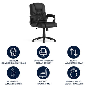 English Elm Flash Big & Tall Ergonomic Swivel Office Chair - 400 lb Capacity, Padded Arms & Adjustable Height Black CX-1179H-BK-GG