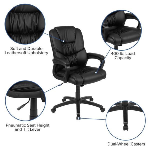 English Elm Flash Big & Tall Ergonomic Swivel Office Chair - 400 lb Capacity, Padded Arms & Adjustable Height Black CX-1179H-BK-GG