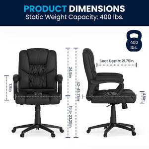 English Elm Flash Big & Tall Ergonomic Swivel Office Chair - 400 lb Capacity, Padded Arms & Adjustable Height Black CX-1179H-BK-GG