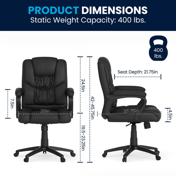 English Elm Flash Big & Tall Ergonomic Swivel Office Chair - 400 lb Capacity, Padded Arms & Adjustable Height Black CX-1179H-BK-GG