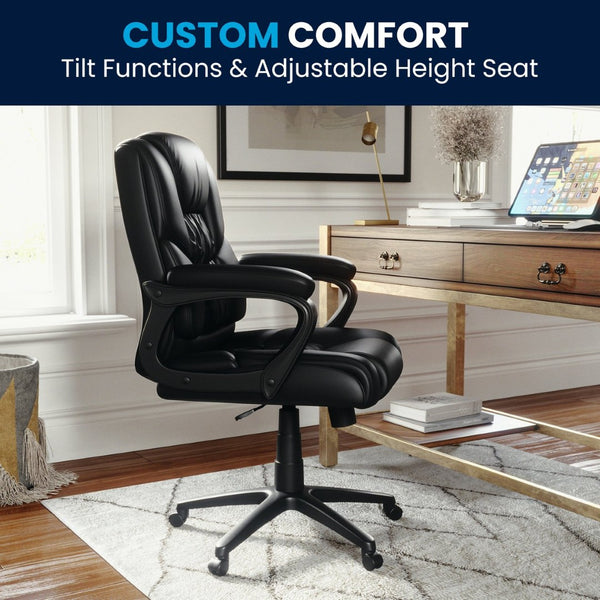 English Elm Flash Big & Tall Ergonomic Swivel Office Chair - 400 lb Capacity, Padded Arms & Adjustable Height Black CX-1179H-BK-GG