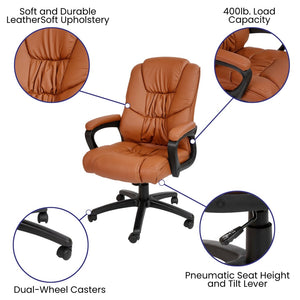English Elm Flash Big & Tall Ergonomic Swivel Office Chair - 400 lb Capacity, Padded Arms & Adjustable Height Brown CX-1179H-BR-GG