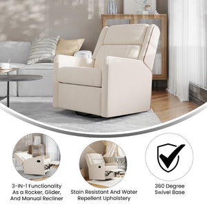 English Elm Cash Swivel Glider Rocker Recliner Chair - 3-in-1 Comfort for Living Room, Bedroom, or Nursery Use Cream CY-RAC-536-CRM-GG