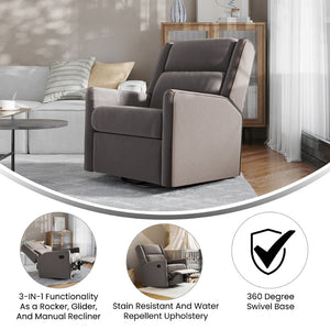 English Elm Cash Swivel Glider Rocker Recliner Chair - 3-in-1 Comfort for Living Room, Bedroom, or Nursery Use Dark Gray CY-RAC-536-DKGRY-GG