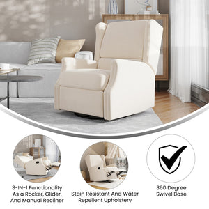 English Elm Omma Swivel Glider Rocker Recliner Chair - Elegant 3-in-1 Comfort for Living Room, Nursery & More Cream CY-RAC-537-CRM-GG