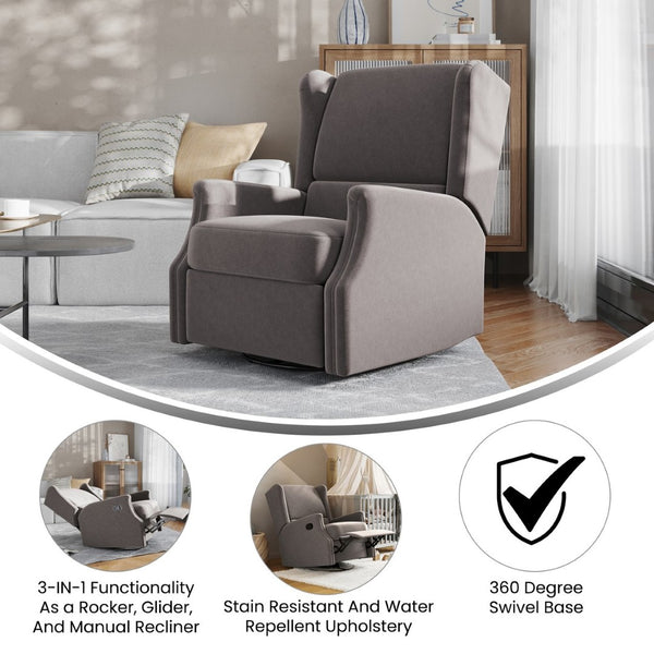 English Elm Omma Swivel Glider Rocker Recliner Chair - Elegant 3-in-1 Comfort for Living Room, Nursery & More Dark Gray CY-RAC-537-DKGRY-GG