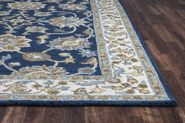 Alora Decor Crypt Blue Round Rug Hand-Tufted 100% New Zealand Wool — Traditional Floral Medallion In Blue, Ivory, Brown CPTCY1004573708RD