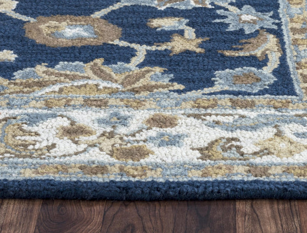 Alora Decor Crypt Blue Round Rug Hand-Tufted 100% New Zealand Wool — Traditional Floral Medallion In Blue, Ivory, Brown CPTCY1004573708RD