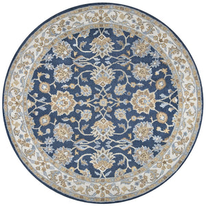 Alora Decor Crypt Blue Round Rug Hand-Tufted 100% New Zealand Wool — Traditional Floral Medallion In Blue, Ivory, Brown CPTCY1004573708RD