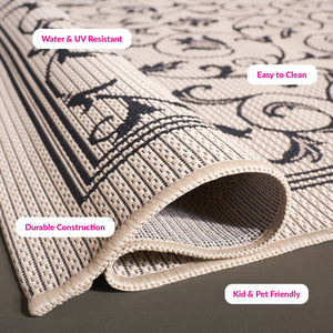 Safavieh Courtyard Elegant Sand-black Runner Rug - Timeless Design For Hallways And Living Spaces, Oeko-tex Certified Black ,Sand 88% Polypropylene,12% Polyester Cy2098-3908-214