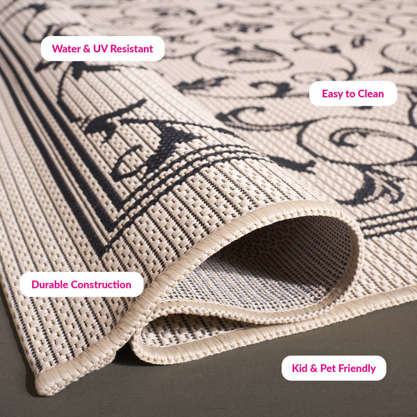 Safavieh Courtyard Elegant Sand-black Runner Rug - Timeless Design For Hallways And Living Spaces, Oeko-tex Certified Black ,Sand 88% Polypropylene,12% Polyester Cy2098-3908-214