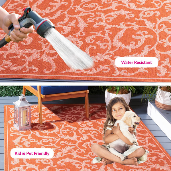 Safavieh Courtyard Exquisite Area Rug - Elegant Blue Natural Design For Indoor & Outdoor Spaces, Oeko-tex Certified Terracotta ,Natural 88% Polypropylene,12% Polyester Cy2653-3202-4