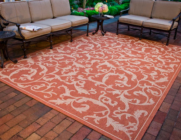 Safavieh Courtyard Exquisite Area Rug - Elegant Blue Natural Design For Indoor & Outdoor Spaces, Oeko-tex Certified Terracotta ,Natural 88% Polypropylene,12% Polyester Cy2653-3202-4