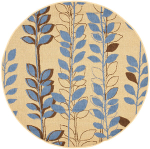 Safavieh Courtyard Elegant Botanical Area Rug - Durable, Easy-clean Design For Indoor & Outdoor Spaces Natural Brown ,Blue 88% Polypropylene,12% Polyester Cy4029b-7r