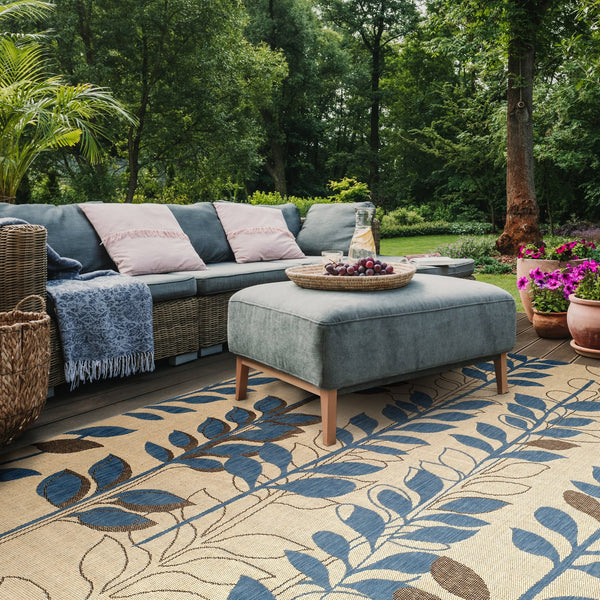 Safavieh Courtyard Elegant Botanical Area Rug - Durable, Easy-clean Design For Indoor & Outdoor Spaces Natural Brown ,Blue 88% Polypropylene,12% Polyester Cy4029b-7r