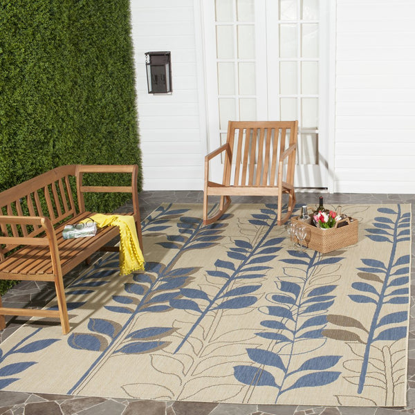 Safavieh Courtyard Elegant Botanical Area Rug - Durable, Easy-clean Design For Indoor & Outdoor Spaces Natural Brown ,Blue 88% Polypropylene,12% Polyester Cy4029b-7r