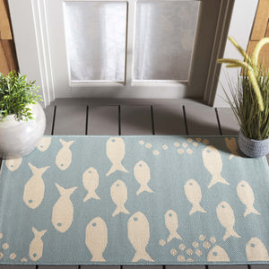 Safavieh Courtyard Coastal Charm Runner Rug - Whimsical Fish Design In Serene Blues And Soothing Beiges Aqua ,Beige 88% Polypropylene,12% Polyester Cy6012-223-216