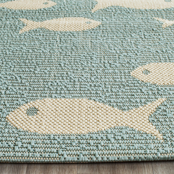 Safavieh Courtyard Coastal Charm Runner Rug - Whimsical Fish Design In Serene Blues And Soothing Beiges Aqua ,Beige 88% Polypropylene,12% Polyester Cy6012-223-216