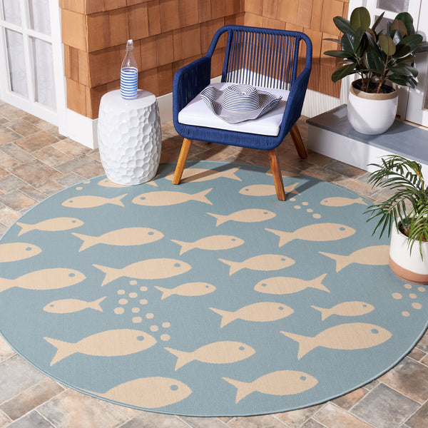 Safavieh Courtyard Coastal Charm Runner Rug - Whimsical Fish Design In Serene Blues And Soothing Beiges Aqua ,Beige 88% Polypropylene,12% Polyester Cy6012-223-216