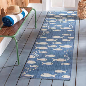 Safavieh Courtyard Coastal Charm Runner Rug - Whimsical Fish Design In Serene Blues And Soothing Beiges Aqua ,Beige 88% Polypropylene,12% Polyester Cy6012-223-216