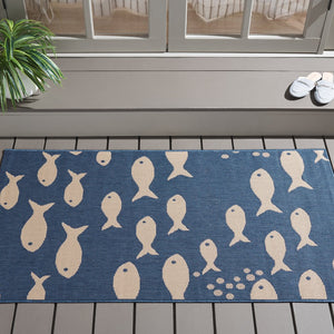 Safavieh Courtyard Coastal Charm Runner Rug - Whimsical Fish Design In Serene Blues And Soothing Beiges Aqua ,Beige 88% Polypropylene,12% Polyester Cy6012-223-216