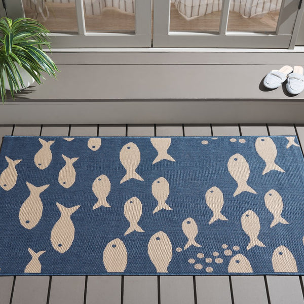 Safavieh Courtyard Coastal Charm Runner Rug - Whimsical Fish Design In Serene Blues And Soothing Beiges Aqua ,Beige 88% Polypropylene,12% Polyester Cy6012-223-216