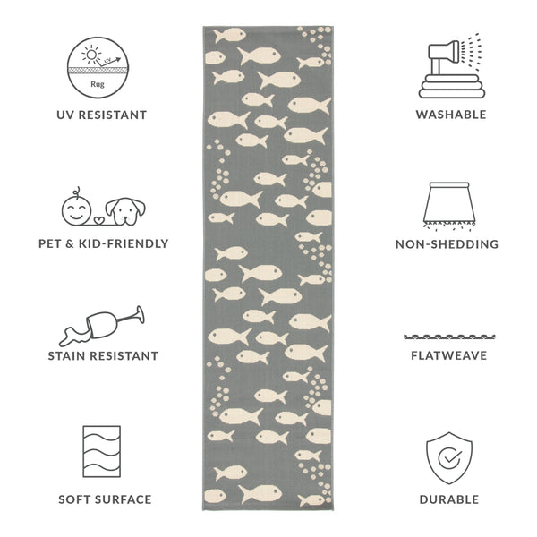 Safavieh Courtyard Indoor/Outdoor Area Rug With Whimsical Fish Pattern – Durable, Stylish, And Safe For All Spaces Black ,Beige 88% Polypropylene,12% Polyester Cy6012-256-10