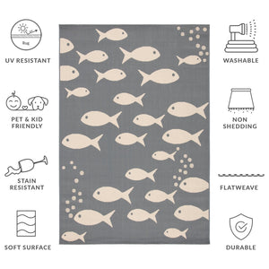 Safavieh Courtyard Indoor/Outdoor Area Rug With Whimsical Fish Pattern – Durable, Stylish, And Safe For All Spaces Black ,Beige 88% Polypropylene,12% Polyester Cy6012-256-10