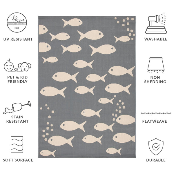 Safavieh Courtyard Indoor/Outdoor Area Rug With Whimsical Fish Pattern – Durable, Stylish, And Safe For All Spaces Black ,Beige 88% Polypropylene,12% Polyester Cy6012-256-10