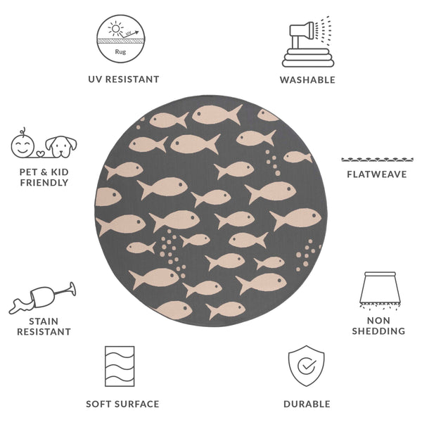 Safavieh Courtyard Indoor/Outdoor Area Rug With Whimsical Fish Pattern – Durable, Stylish, And Safe For All Spaces Black ,Beige 88% Polypropylene,12% Polyester Cy6012-256-10